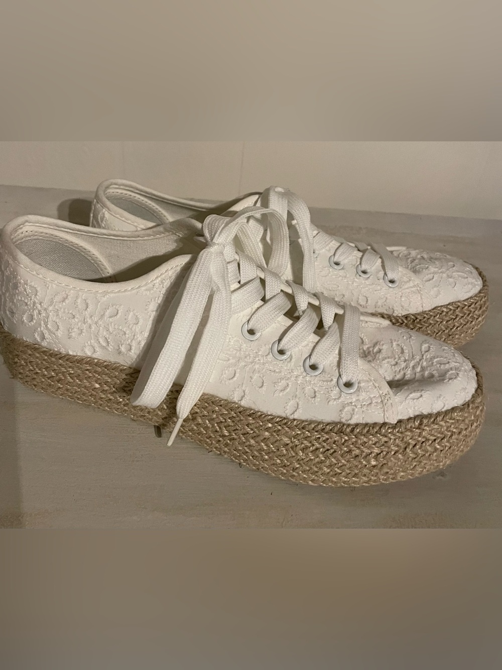 Serra, White Embroidered Espadrille Platform Sneaker, 8
